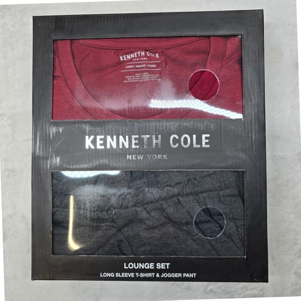 Kenneth Cole Lounge Set Mens Large Long Sleeve T Shirt Jogger Pant Red  Gray NEW